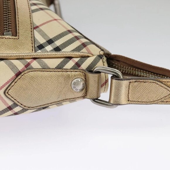 BURBERRY Nova Check Shoulder Bag Canvas Leather Beige Gold Auth - Picture 8 of 15